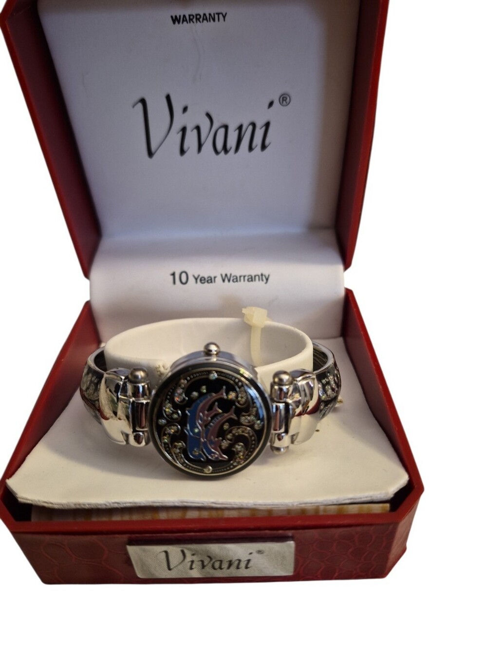 Vivani Women's Silver Bracelet Watch with Black Accent Dial